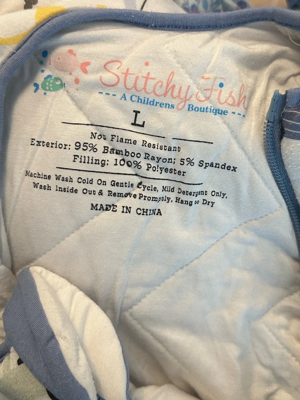 Stitchy Fish Boys Bamboo Construction Vehicles Zip Sleep Bag Sack L